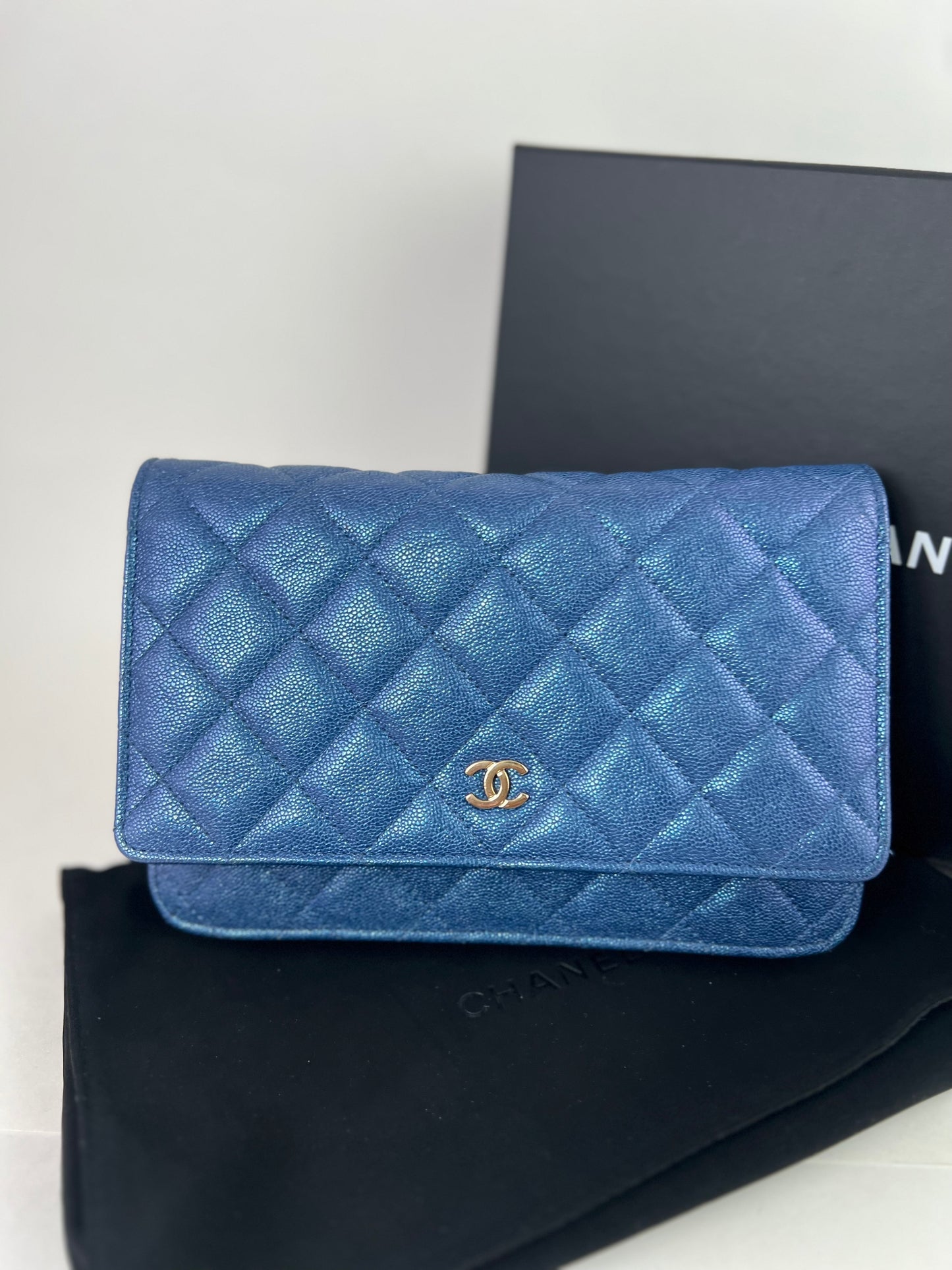 Chanel Iridescent Blue Wallet On Chain